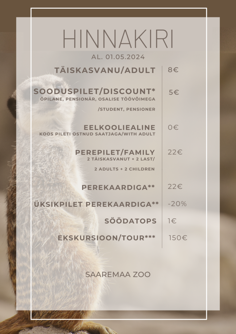 Saaremaa Loomaaia hinnakiri, piletiinfo, pildid